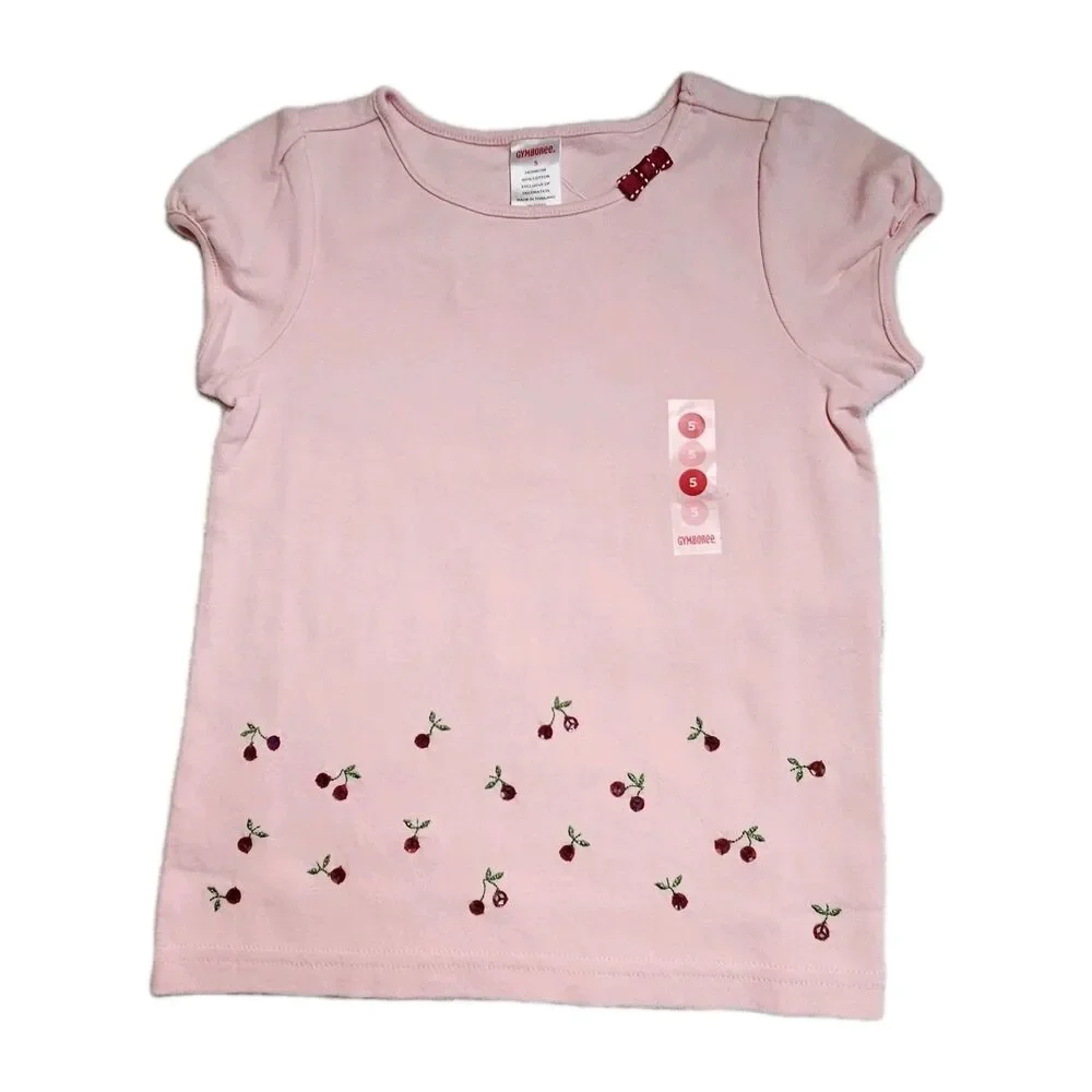 Vintage Gymboree Top Girls Size 5 Pink Cherry Pie Sequins T Shirt Y2K NWT